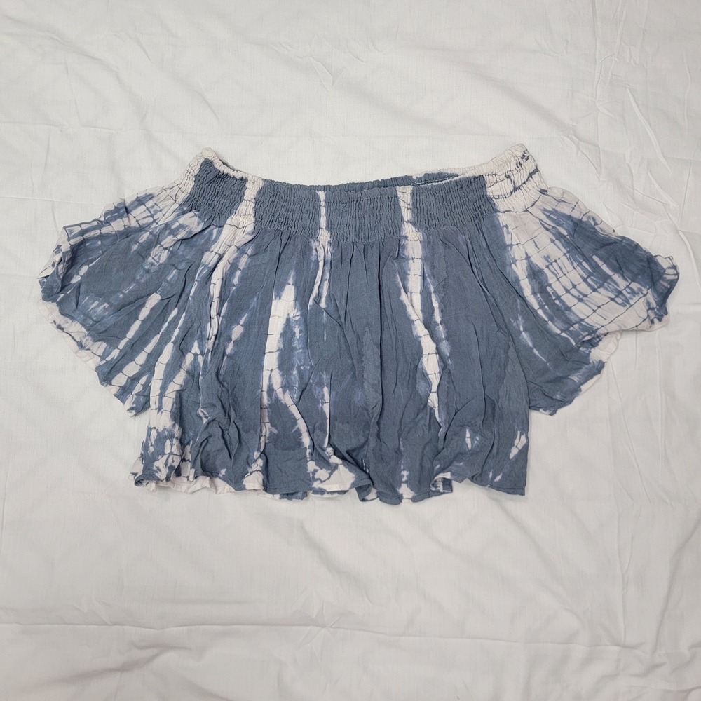 Kiwi & Punch Miami Tie Dye Off The Shoulder Crop Top Gravel LS6474 Blue White L